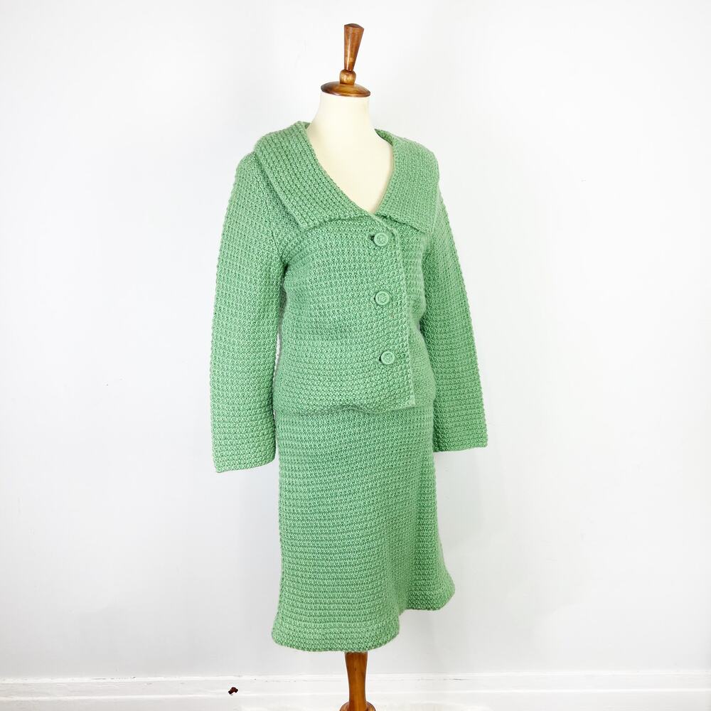 Vintage green knit sweater and dress set handmade by Virginia Bingham Size XS - Picture 8 of 8